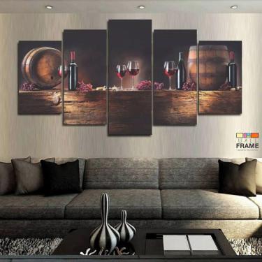 Imagem de Quadros Decorativos Vinho Sala Cozinha 63x130mtem Tecido