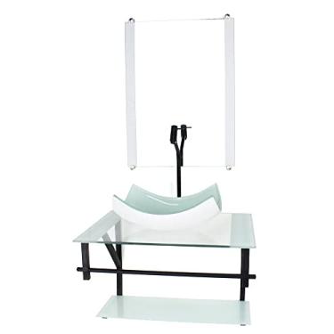 Imagem de GABINETE DE VIDRO PARA BANHEIRO 60CM AP CUBA RETANGULAR CURVADA BRANCO