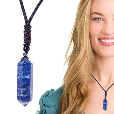 Imagem de Jóias Pingente | Colares de Pingente de Cristal Lapis Lazuli para Mulheres Homens - Jóias de quartzo natural com pedras preciosas hexagonais para mulheres meninas Chunyu