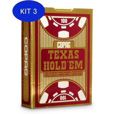 Imagem de Kit 3 Baralho Texas Holdem Vermelho Copag