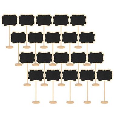 Imagem de Zerodis Mini placas de quadro-negro, 20 peças mini placas de madeira lousa pequena com suporte de cavalete para casamento e festa temática, placas decorativas de plantas, etiquetas de jardim
