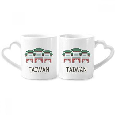 Imagem de Taiwan Atrations Confúcio Temple Viagem Casal Caneca Porcelana Conjunto de Cerâmica Amante Copo Coração Alça