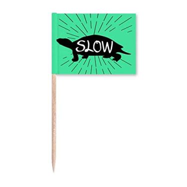 Imagem de Marcador de palito de dente natural com contorno de animal tartaruga preta para decoração de festa