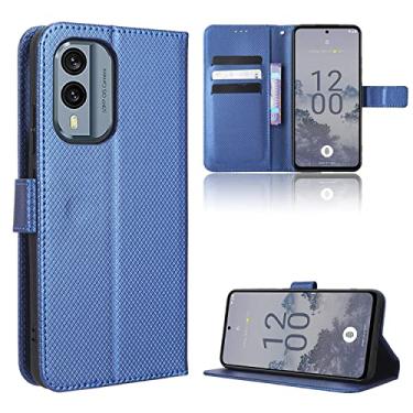 Imagem de Capas de telefone com textura de diamante Nokia X30 X 30 5G capa de couro luxo slots para cartão de visita clipe de carteira à prova de choque capa de telefone Nokia X30 5G capas (azul, Nokia X30 5G)