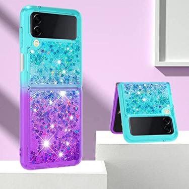 Imagem de Capa de areia movediça de luxo Bling para Samsung Z Flip 3 4 Silicone Glitter para Samsung Galaxy Z Flip 3 4 Flip3 Z Flip4 Capa à prova de choque, verde roxo, para Samsung Z Flip 3