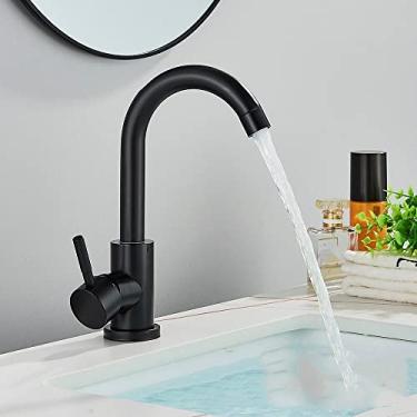 Imagem de Torneira para lavatório de banheiro de aço inoxidável Lavagem a frio quente Misturador Torneira de guindaste Rotação Torneiras de pia Manípulo único, Preto fosco A