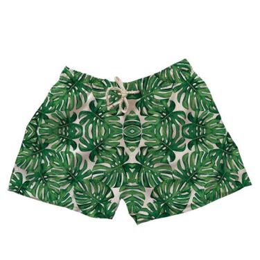 Imagem de Shorts Masculino Praia Tactel Mauricinho Curto Estampa Branco Costela de Adão Verde