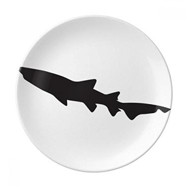 Imagem de Prato decorativo de porcelana com contorno de peixe Biologia de tubarão preto Salver louças de jantar