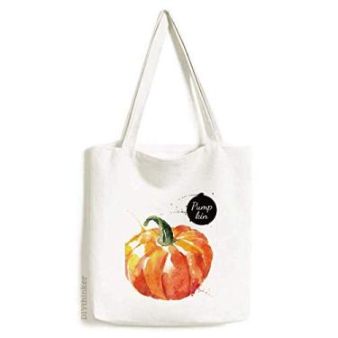 Imagem de Pumpkin Vegetable Tasty Healthy Watercolor sacola de lona sacola de compras bolsa casual bolsa de compras