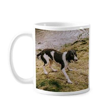 Imagem de Caneca de cerâmica preta e branca com imagem de animal, copo de porcelana para café