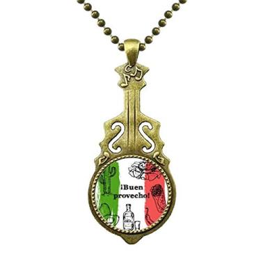 Imagem de DIYthinker Colar de cacto redondo com a bandeira da culinária do México para desenho de violão antigo com pingente de música