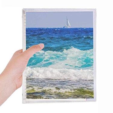 Imagem de Caderno de fotos da natureza da onda do mar de praia com folhas soltas e diário recarregável
