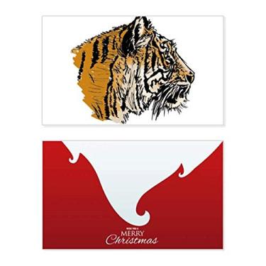 Imagem de Cabeça de Tigre Close-up Rei Animal Selvagem Feriado Feliz Natal Cartão de Parabéns Mensagem de Natal