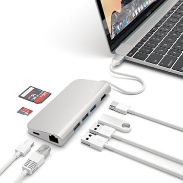 Imagem de Satechi Adaptador multiportas de alumínio 4K HDMI, USB-C Pass Through, Gigabit Ethernet, leitores de cartão SD/Micro, USB 3.0 - Compatível com MacBook Pro 2020, MacBook Air, iPad Pro 2020 (prata)