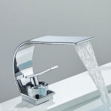 Imagem de Misturador de torneira de pia de banheiro estilo fino torneira de água quente fria torneira de pia de vaso montada em cascata, cromo A, tamanho único