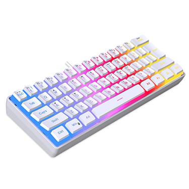Imagem de DGG Teclado para jogos 60% com fio, teclas de pudim com camada translúcida, teclado pequeno ultracompacto com retroiluminação RGB, teclado mini compacto impermeável de 61 teclas para PC/Mac Gamer, digitador, viagem, branco