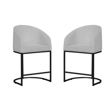 Imagem de Kit 02 Poltronas Banqueta Estofada Mia Suede Base Metal Preta - Estopa