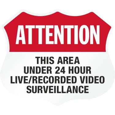 Imagem de SmartSign Attention Area Under 24 Hour Video Surveillance Adesivos Pacote com 5 etiquetas adesivas refletivas EG de 7 x 8 cm, feitas nos EUA