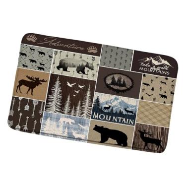 Imagem de Tapete de banho rústico para cabana de urso, caça, veado, retrô, fazenda, alce, alce, alce, tábua, madeira, montanha, floresta, animais selvagens, patchwork, acampamento, banheiro, quarto, cozinha,