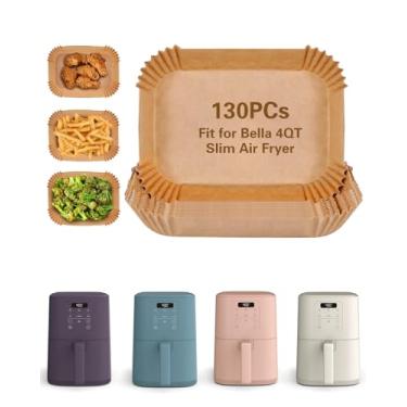 Imagem de Forro de papel descartável Air Fryer para fritadeira a ar fina Bella, 130 peças, forro de pergaminho retangular de grau alimentício, antiaderente e à prova de óleo para limpeza fácil, sem alvejante,