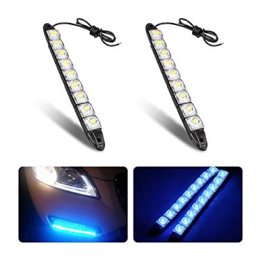 Imagem de HIPOPY Kit de 2 peças de 9 fitas de LED para corrida diurna, luz de neblina de ponto brilhante flexível, sequencial intermitente, luz de folga de alta potência, acessórios automotivos universais para muitos carros (azul gelo)