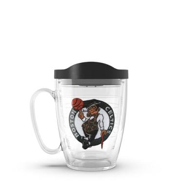Imagem de Tervis Copo com logotipo principal NBA Boston Celtics com emblema e tampa preta Caneca de 473 ml, transparente