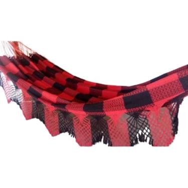 Imagem de Rede De Descanso Dormir Casal Luxo Suporta Até 300 kg 100% Algodão (PRETO/VERMELHO BUCHO DE BOI)