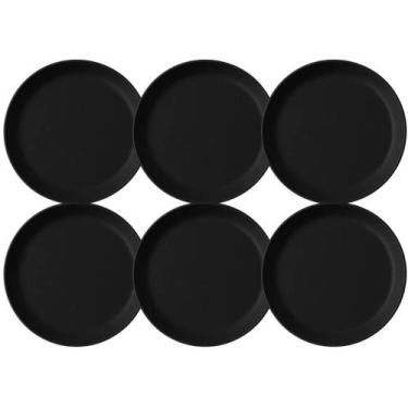 Imagem de Jogo 6 Pratos Rasos Redondos 25cm Pratos Plástico Preto Servir Lanches