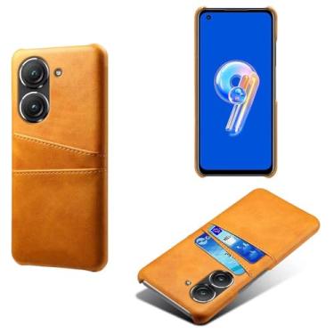 Imagem de Capas Compatível com ASUS Zenfone 9,Caso de couro PU-Tampa de telefone a prova de choque com 2 slots de cartão,Proteção anti-impressão digital e anti-gota-Yellow