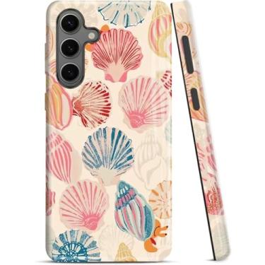 Imagem de ZISKGZO Capa Dual Guard para Samsung Galaxy S24 FE 5G, capa rígida de camada dupla + capa de silicone 2 em 1 - capa protetora para celular à prova de choque, arte de concha do mar rosa