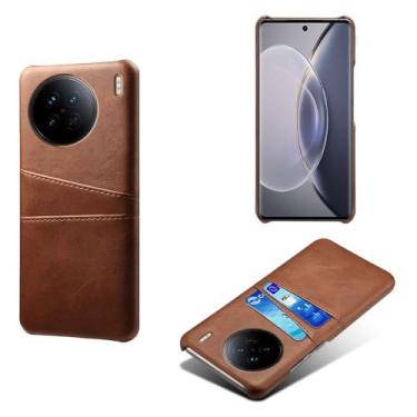 Imagem de Capas Compatível com VIVO X90,Caso de couro PU-Tampa de telefone a prova de choque com 2 slots de cartão,Proteção anti-impressão digital e anti-gota-Brown