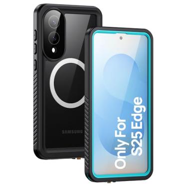 Imagem de Lanhiem Capa magnética para celular Samsung Galaxy S25 Edge, IP68 à prova d'água à prova de poeira com protetor de tela integrado, capa protetora robusta para Galaxy S25 Edge de 6,7 polegadas, azul