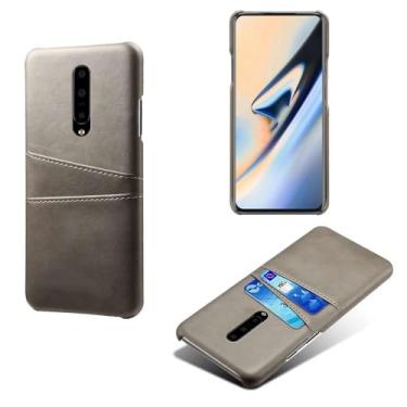 Imagem de Capas Compatível com Oneplus 7 PRO,Caso de couro PU-Tampa de telefone a prova de choque com 2 slots de cartão,Proteção anti-impressão digital e anti-gota-Grey