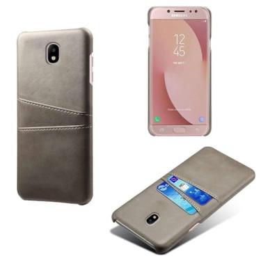 Imagem de Capas Compatível com Samsung Galaxy J7 Pro,Caso de couro PU-Tampa de telefone a prova de choque com 2 slots de cartão,Proteção anti-impressão digital e anti-gota-Grey