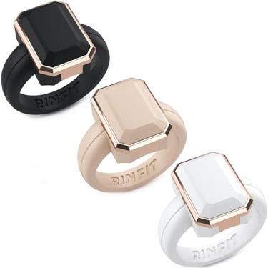 Imagem de Rinfit Anéis de silicone femininos - anel de aniversário ou anel de compromisso para ela - alianças de casamento femininas de borracha esmeralda - design patenteado, Size 9, Silicone e aço inoxidável