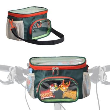 Imagem de Remobia Hicol Cesta de bicicleta infantil, bolsa durável para bicicleta e scooter, bolsa de guidão de bicicleta de tecido impermeável para meninos, meninas, crianças pequenas com alça de ombro (verde)