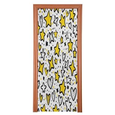 Imagem de Wassud Line Art Estrelas Capa de Porta Decorações de Porta de Halloween Faixa Interior Exterior Decoração de Casa Grande Decoração de Porta da Frente 89 cm x 200 cm