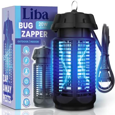 Imagem de LiBa Mata-insetos elétrico, exterminador de insetos externo e interno com interruptor – grade potente de 4000 V, brilho extra de 20 W, repelente de mosquitos IPX4 à prova d'água ao ar livre