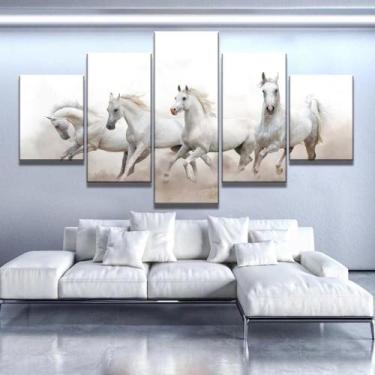 Imagem de Quadros Decorativos 5 Peças Cavalos Brancos Selvagens - Quadros Kyme