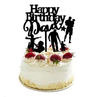 Imagem de Conjunto de 4 Acrílicos e Letras Feliz Aniversário Para Pai Topo de Bolo para Decorações de Festa de Aniversário Decorações de Suprimentos de Dia dos Pais (Preto)
