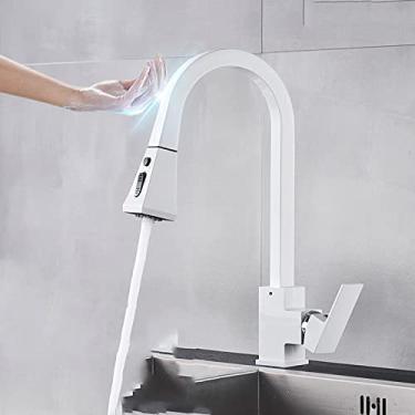 Imagem de Torneira misturadora de água fria quente Torneira de água da cozinha Torneira da pia da cozinha preta Punho único Rotação giratória em graus, Sensor branco, Tamanho único