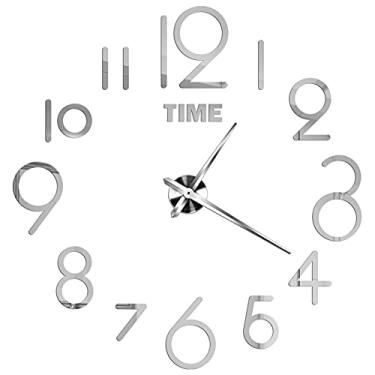 Imagem de Relógio de parede silencioso 3D relógio de parede DIY relógio de quartzo adesivos de espelho acrílico decoração de casa relógios design moderno decoração mural relógio (cor: preto 7) (prata 1)