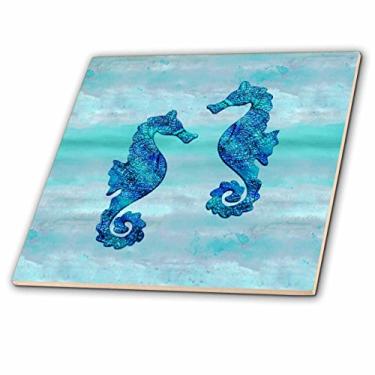 Imagem de 3dRose Azulejos decorativos com tinta azul de 15 cm, cavalos marinhos, cerâmica