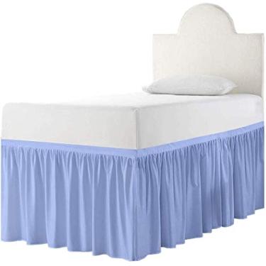 Imagem de Saia para cama de dormitório – Saia para cama de dormitório com babados – Saia para cama longa para dormitório – Saia para cama extra longa para dormitório de 91 cm de caimento sob medida – Saia para cama 100% microfibra (azul claro, tamanho Twin-GG/36)