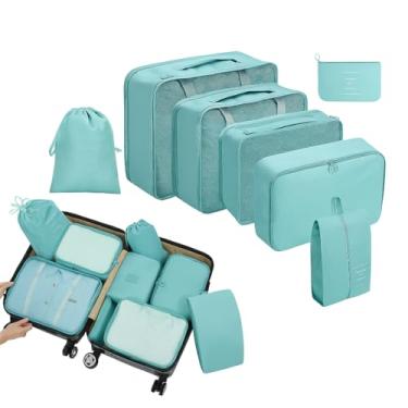 Imagem de Organizador Viagem Kit 7 Peças - Necessaire para Bagagem Malas Roupas Bolsa Cosméticos Higiene - Dobrável Impermeável Multiuso Feminina Masculina Unissex Grande Compacto Prático (AZUL CLARO)