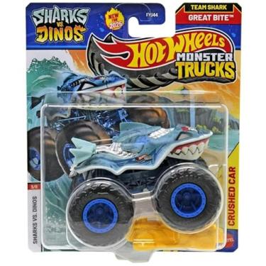 Imagem de Hot Wheels Monster Trucks Sharks vs Dinos, 1:64 Scale Die-Cast Vehicle Collection, 2025 Edition (3/8 Team Shark Great Bite)