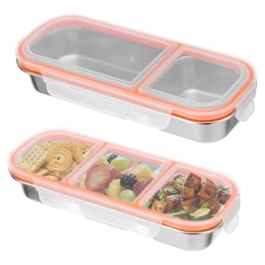 Imagem de Lancheira de aço inoxidável com tampas à prova de vazamento, caixa de compartimento, caixa portátil de grade 2/3, reutilizável, empilhável, segura para lava-louças e freezer para almoço, lanches
