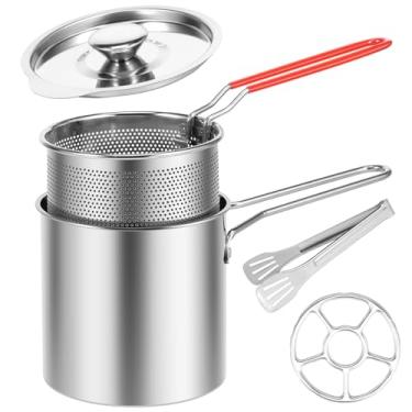 Imagem de FALESOUL Panela de fritadeira profunda com cesta, 1,927.8 g/2L panela de cozinha de alimentos com alça de fácil aderência, frigideira portátil de aço inoxidável para fritar peixe, camarão, frango e