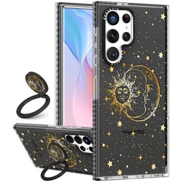 Imagem de Boaretiu Capa fofa Kawaii para Samsung Galaxy S24Ultra com suporte - Design de suporte de anel giratório adesivo de 360° para mulheres meninas e meninas para Samsung Galaxy S24Ultra, Sun Moon