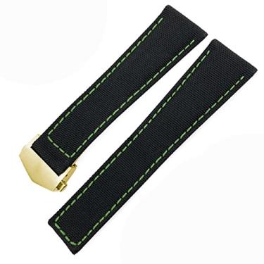 Imagem de FULNES Pulseiras de relógio de 20 mm, 22 mm, de lona, de couro, nylon, fivela dobrada, preta, para Tag Heuer CARRERA AQUARACER Series Watch Band Substituir (Cor: ouro verde preto, tamanho: 20 mm)